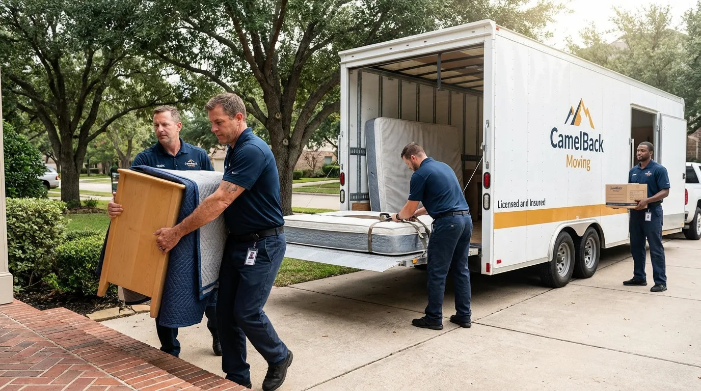 Crew loading residential truck for cross-state move from Woodstock, VA