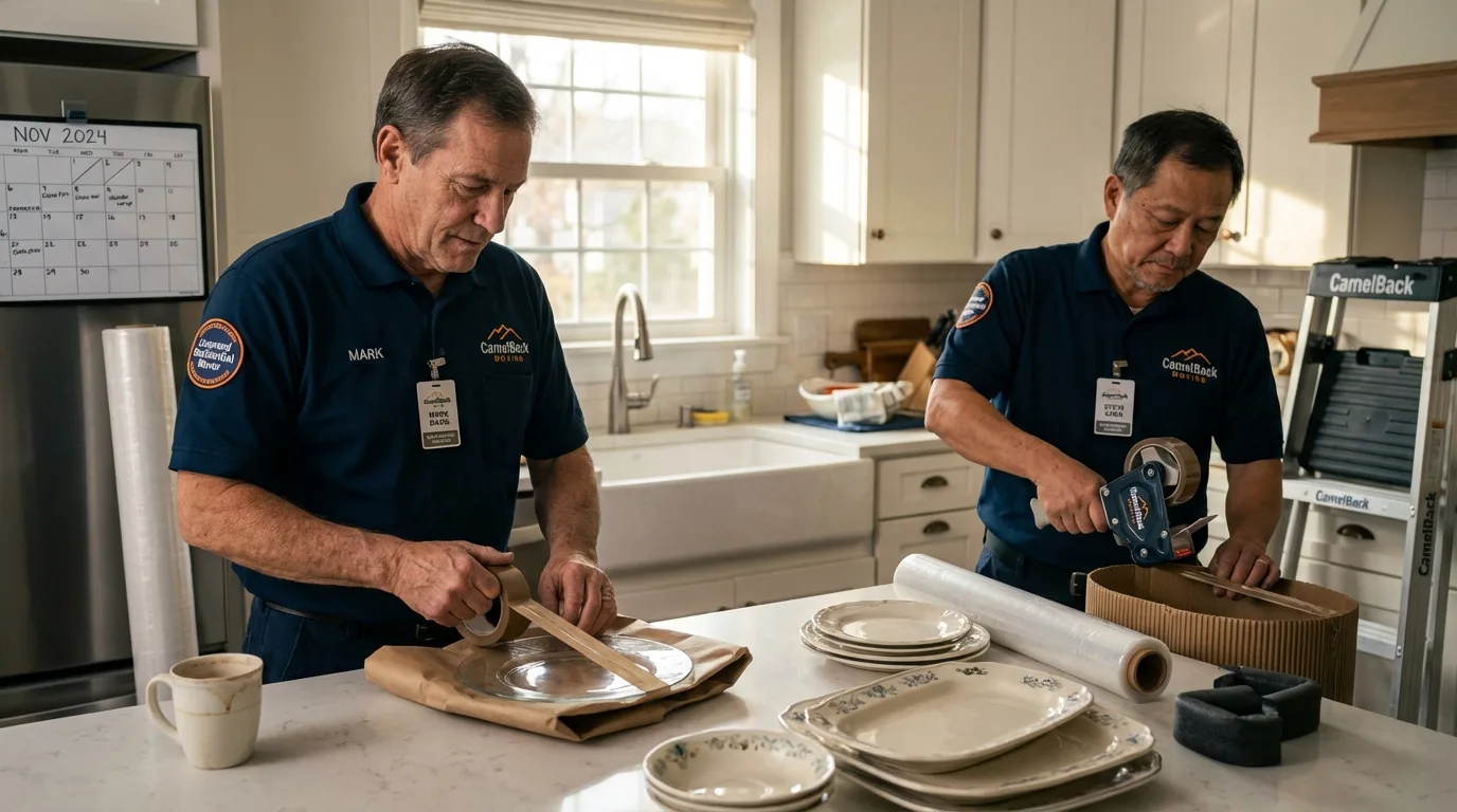 Professional crew packing kitchen dishware in Woodstock, VA